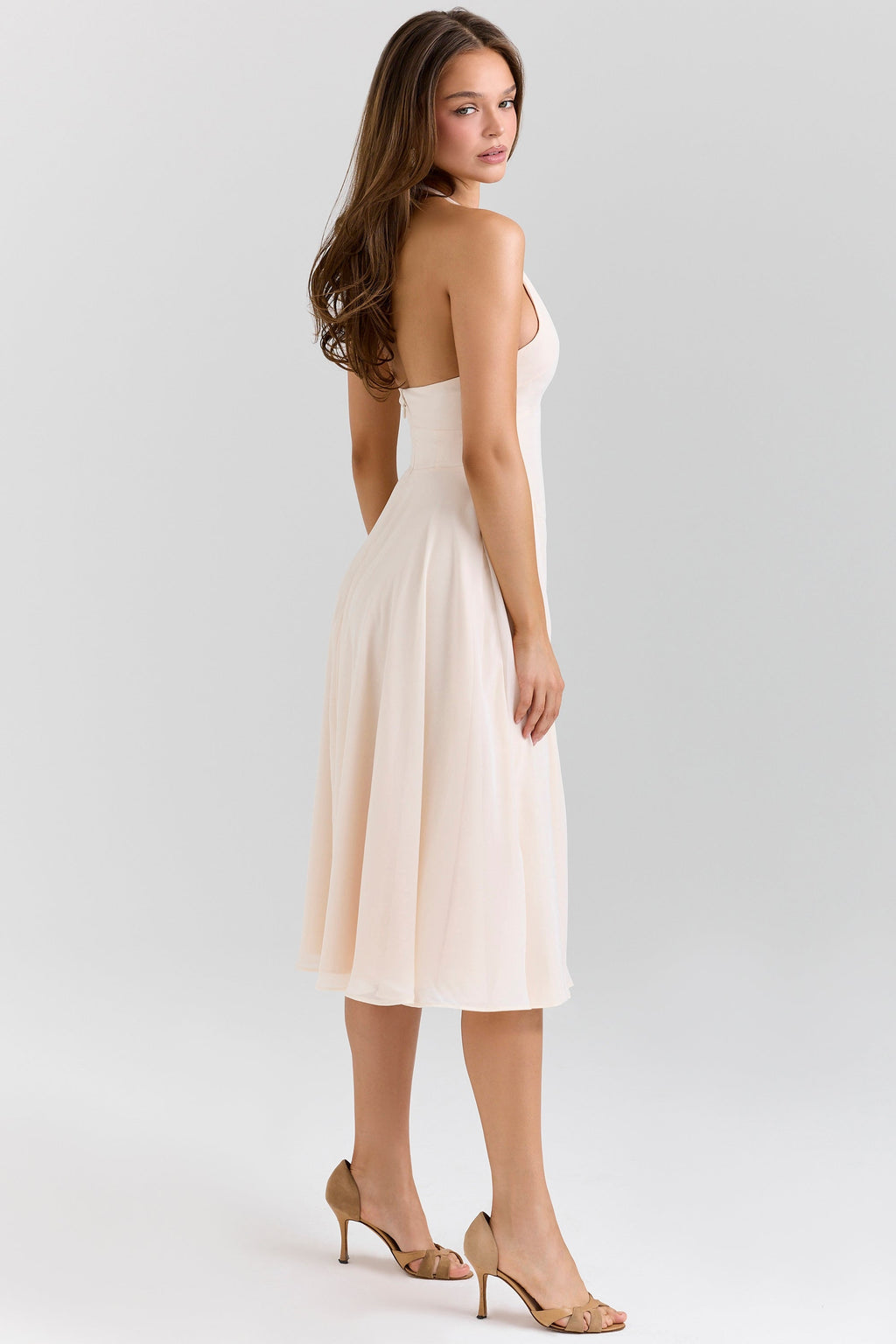vintage cream georgette halter sundress