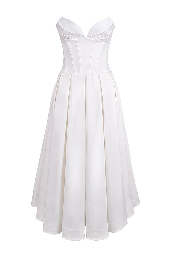 white strapless midi dress