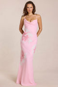 Chiffon Maxi Dress in Pink Floral Print