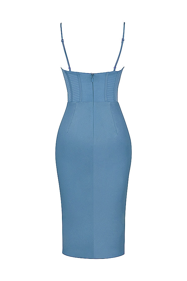 aegean blue corset midi dress