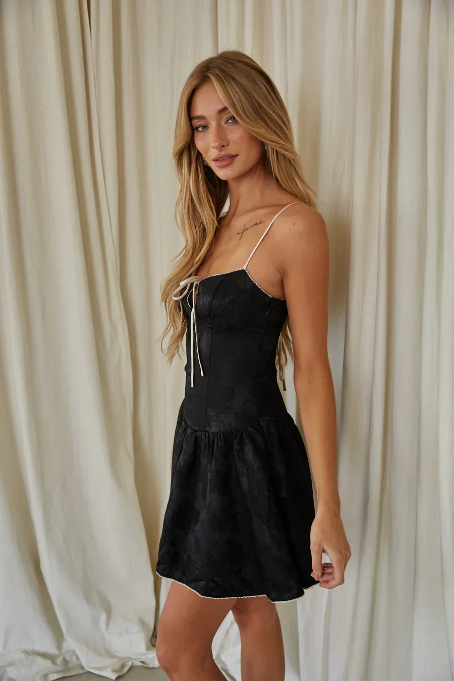 Alisha Coquette Contrast Fit and Flare Mini Dress