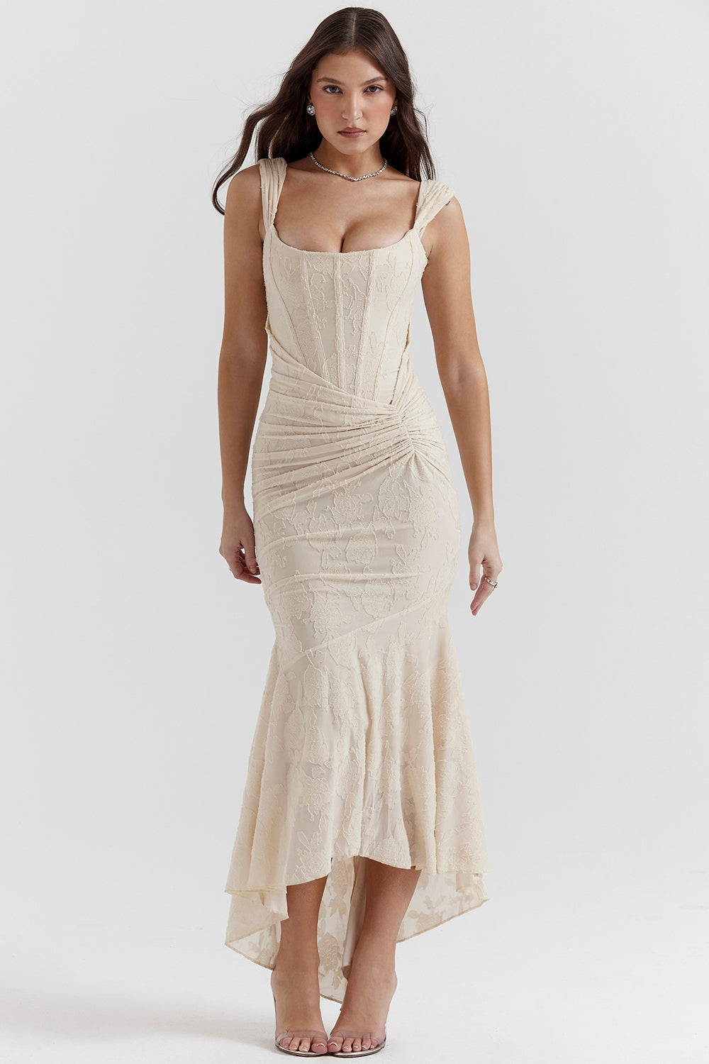 vintage cream floral maxi dress