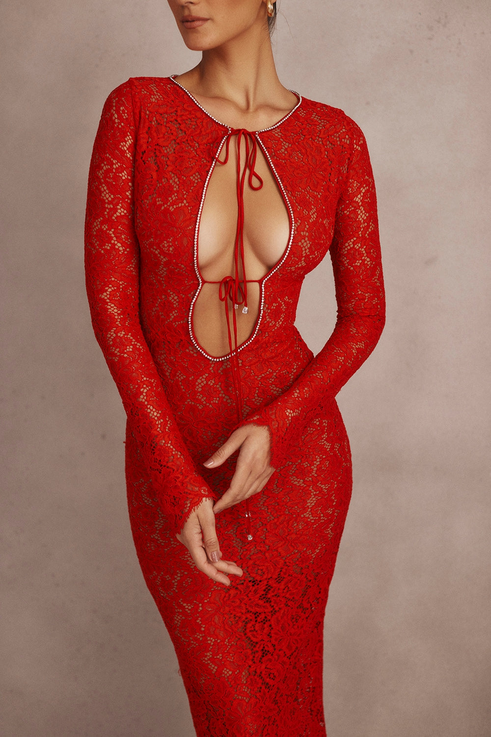 red lace maxi dress