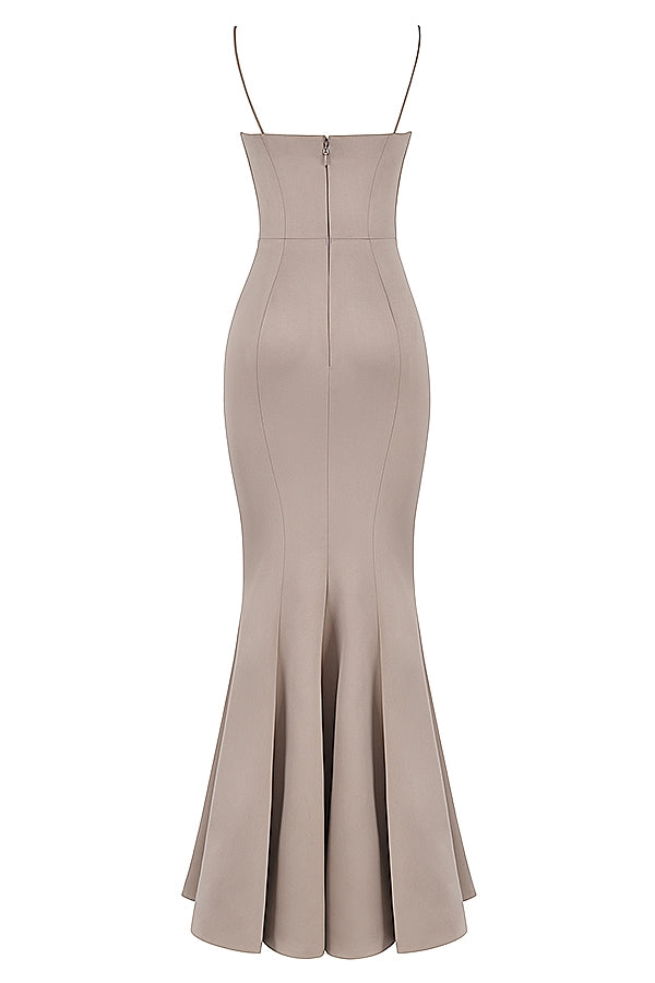 mushroom satin fishtail gown