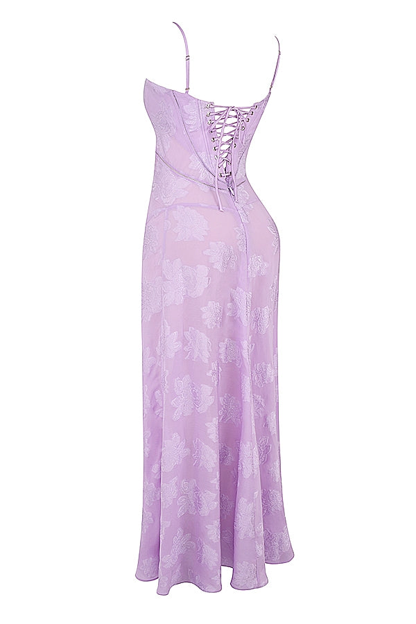 orchid floral lace back maxi dress