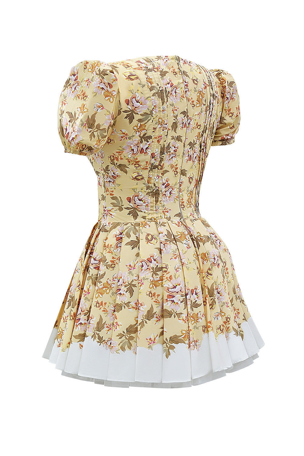 honeyflower print pleated cotton mini dress