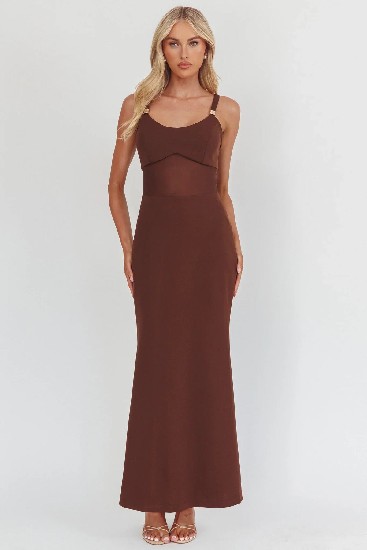 Shelbie Sheer Waist Maxi Dress Chocolate