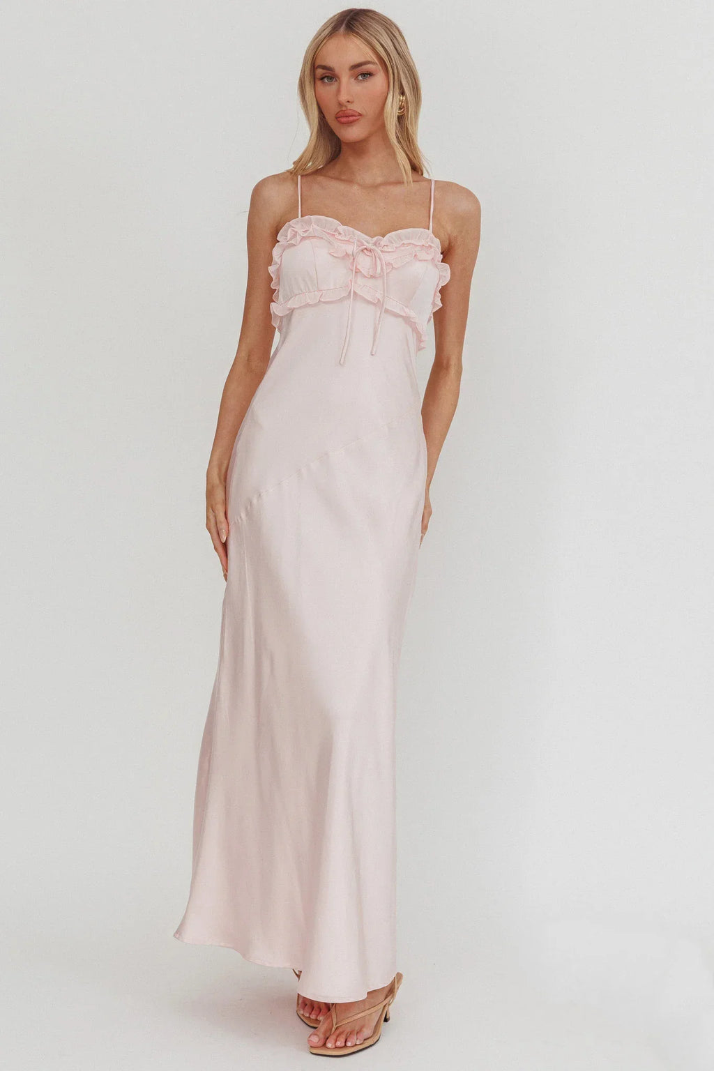 Caryn Frill Trim Maxi Dress Pink