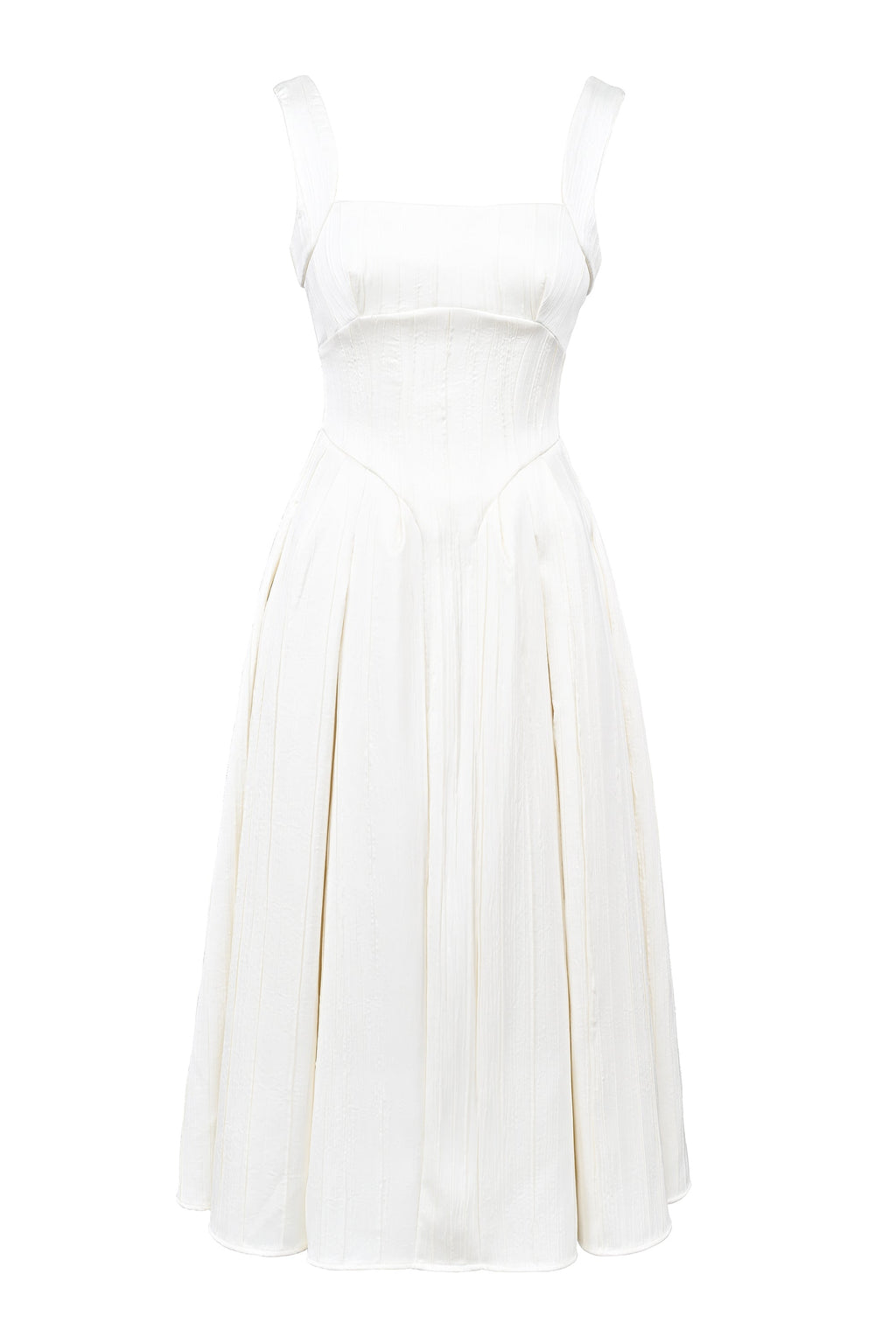 ivory textured satin corset midi dress