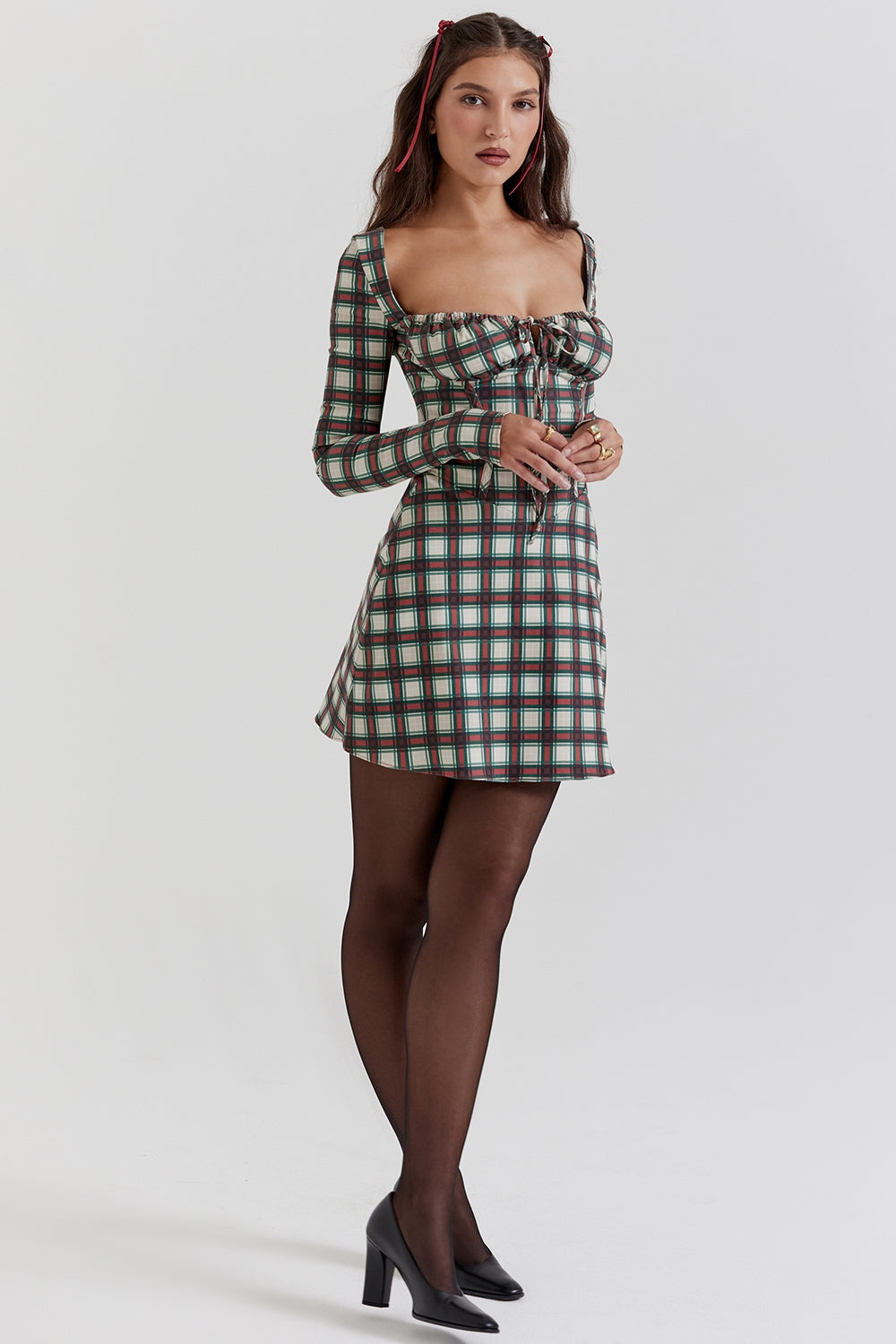 red tartan corset mini dress