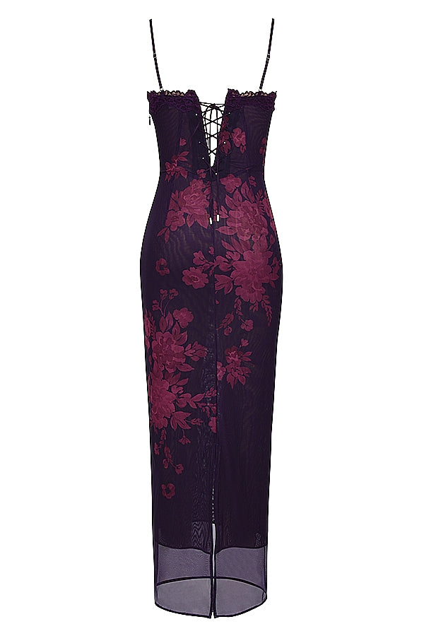 grape floral print maxi dress