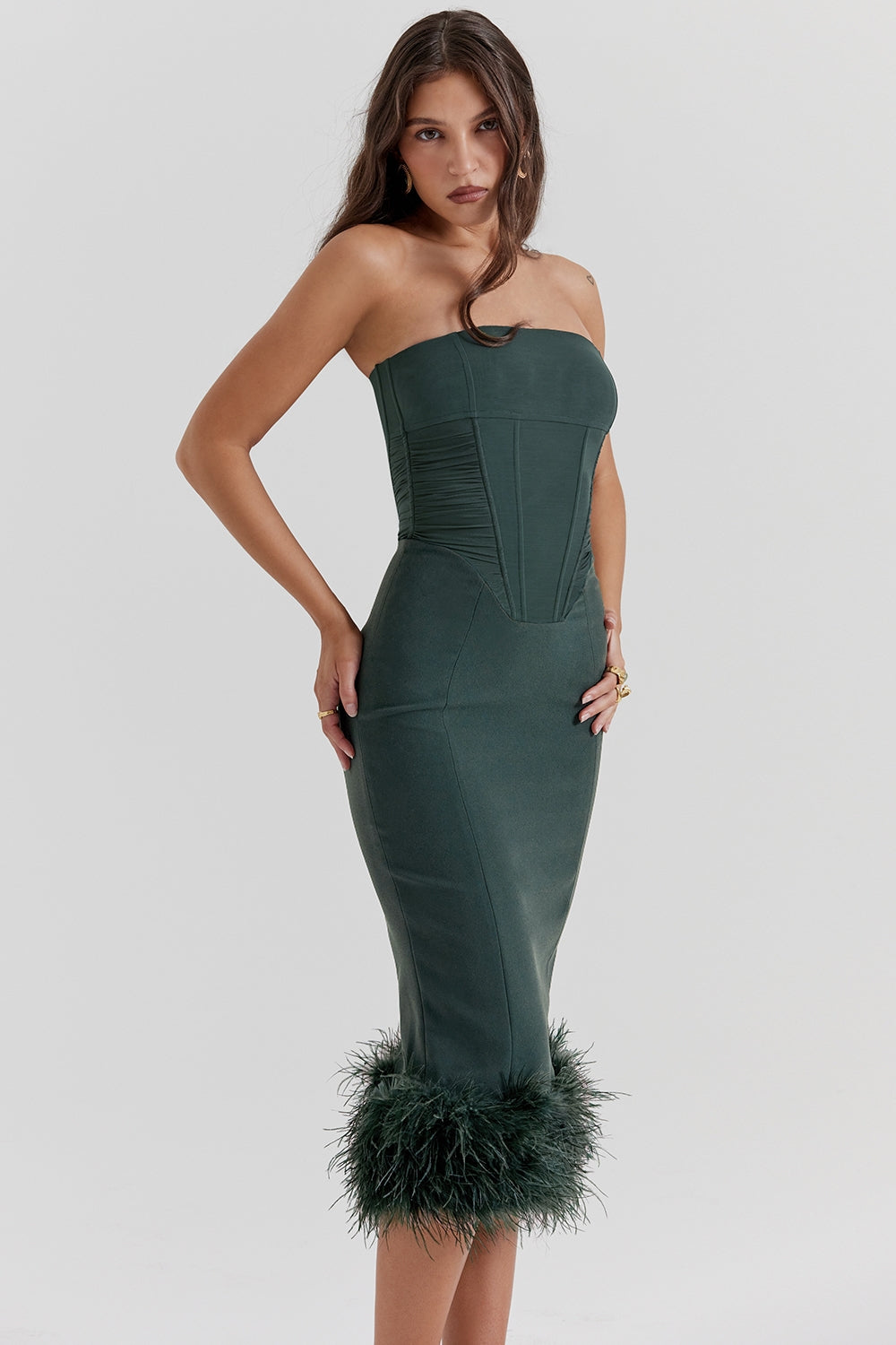 emerald green strapless corset dress
