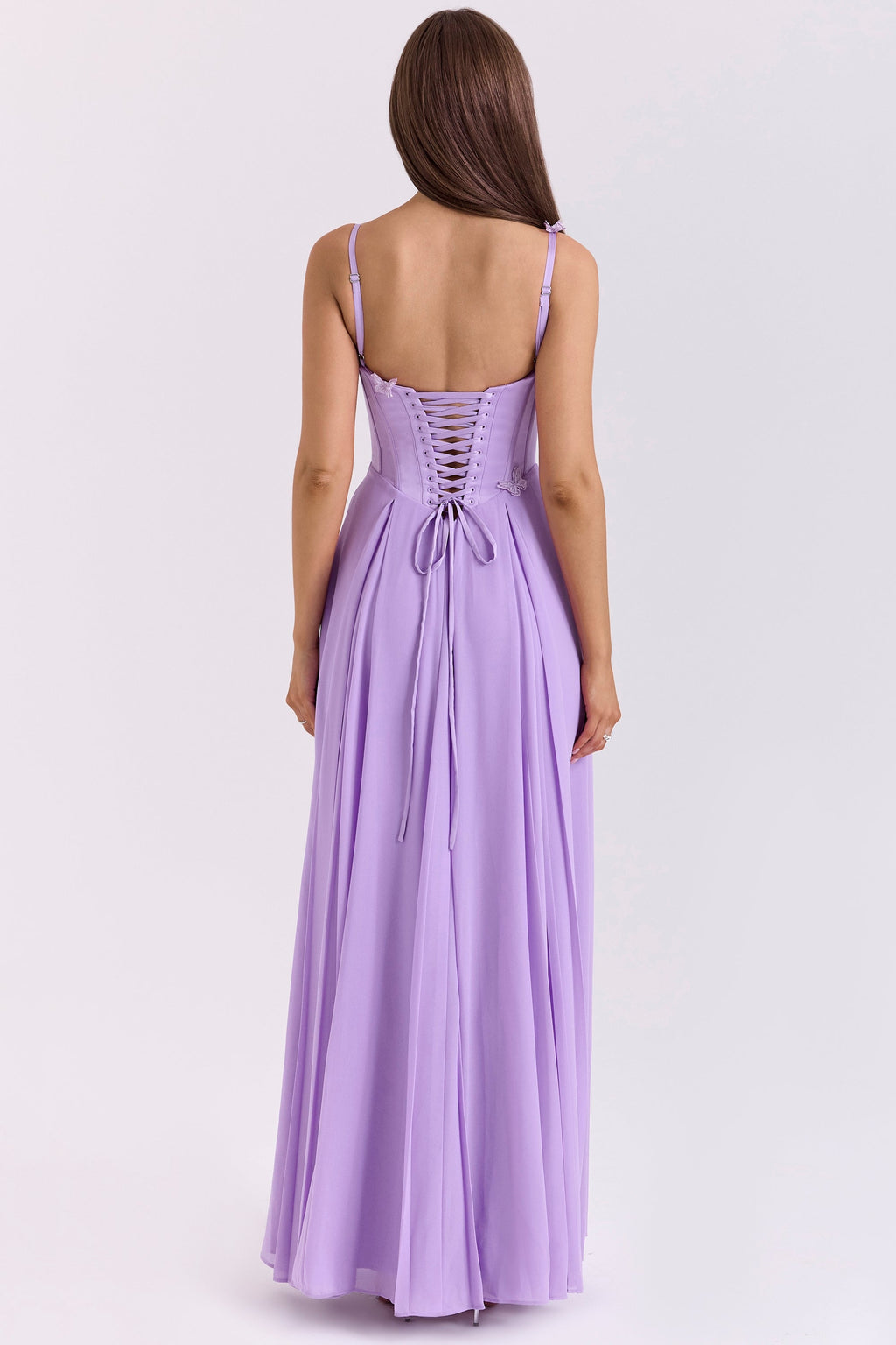 orchid butterfly corset maxi dress