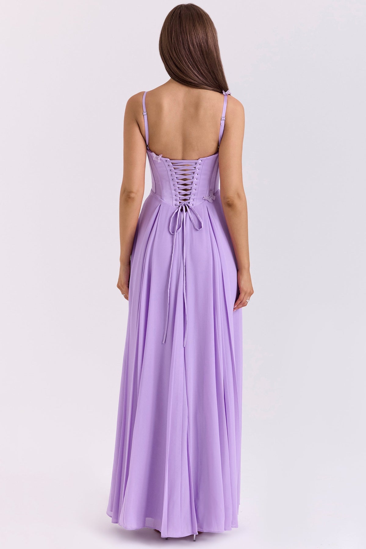 orchid butterfly corset maxi dress
