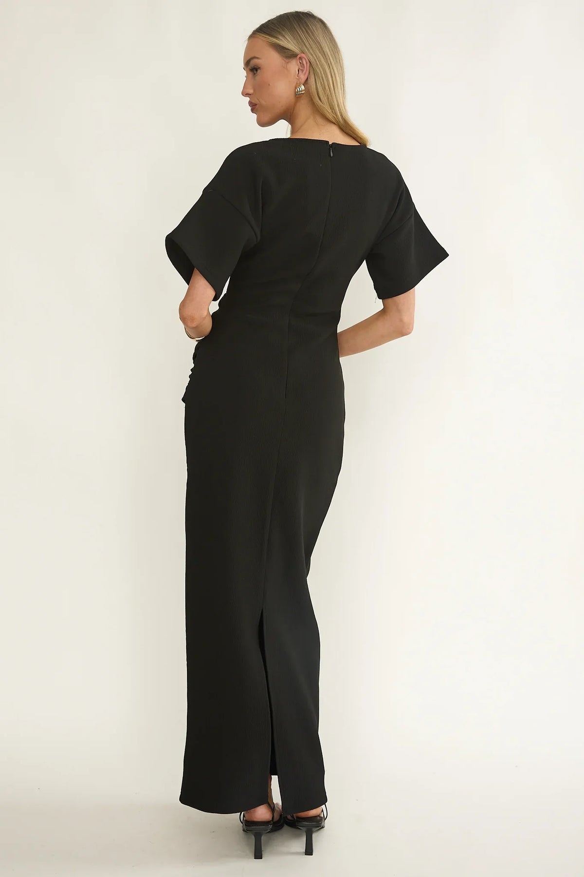 Briona Short Sleeve Buckle Maxi Dress Black