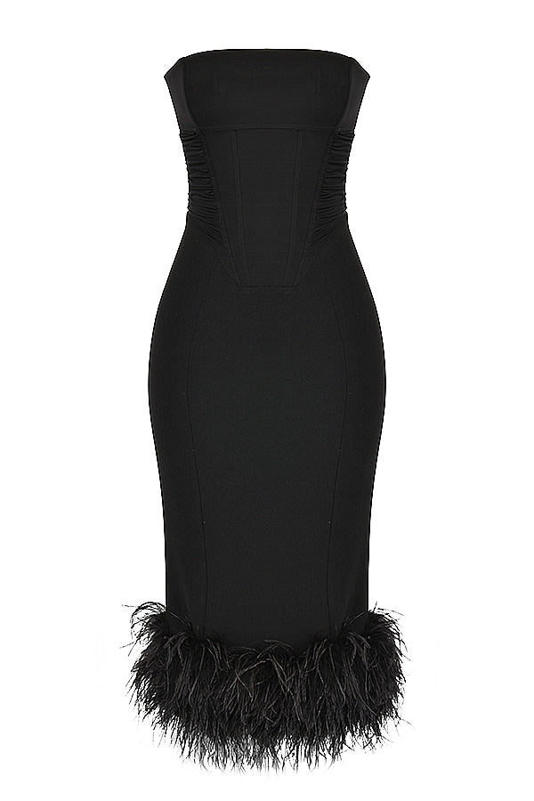 black strapless corset dress