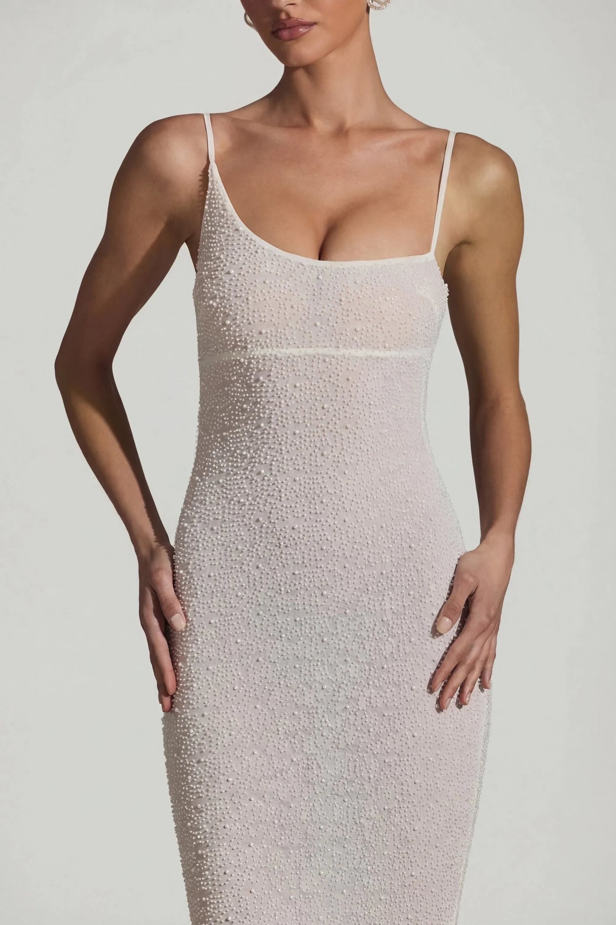 Embellished Backless Maxi Dress in White