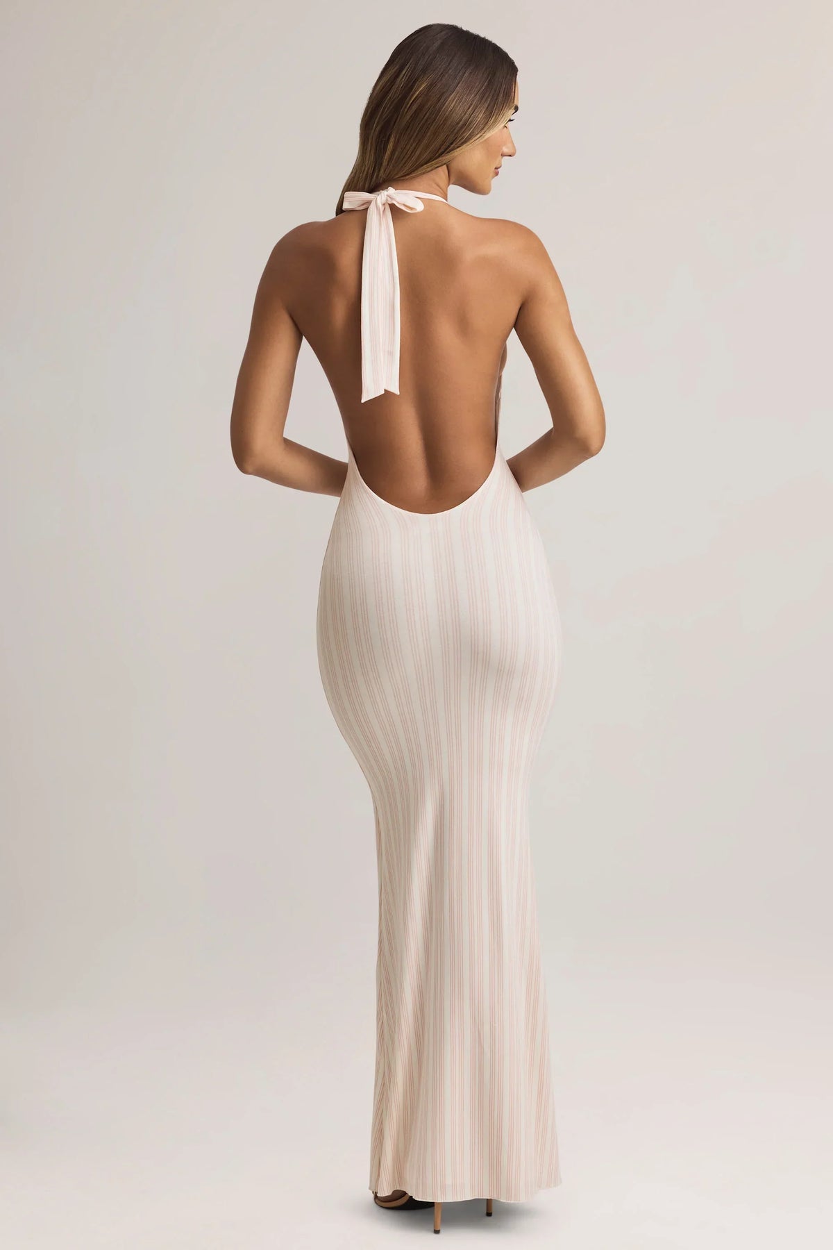 Modal Halterneck Maxi Dress in Stripe Print