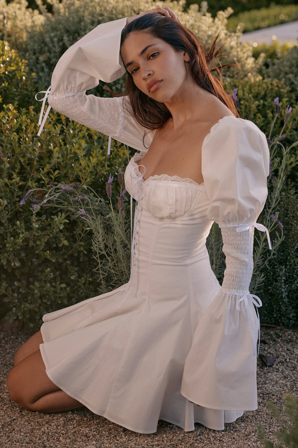 white cotton flute sleeve mini dress