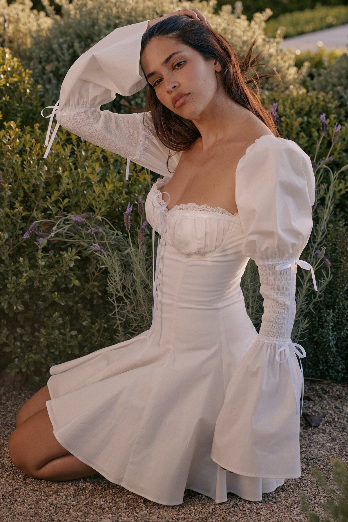 white cotton flute sleeve mini dress