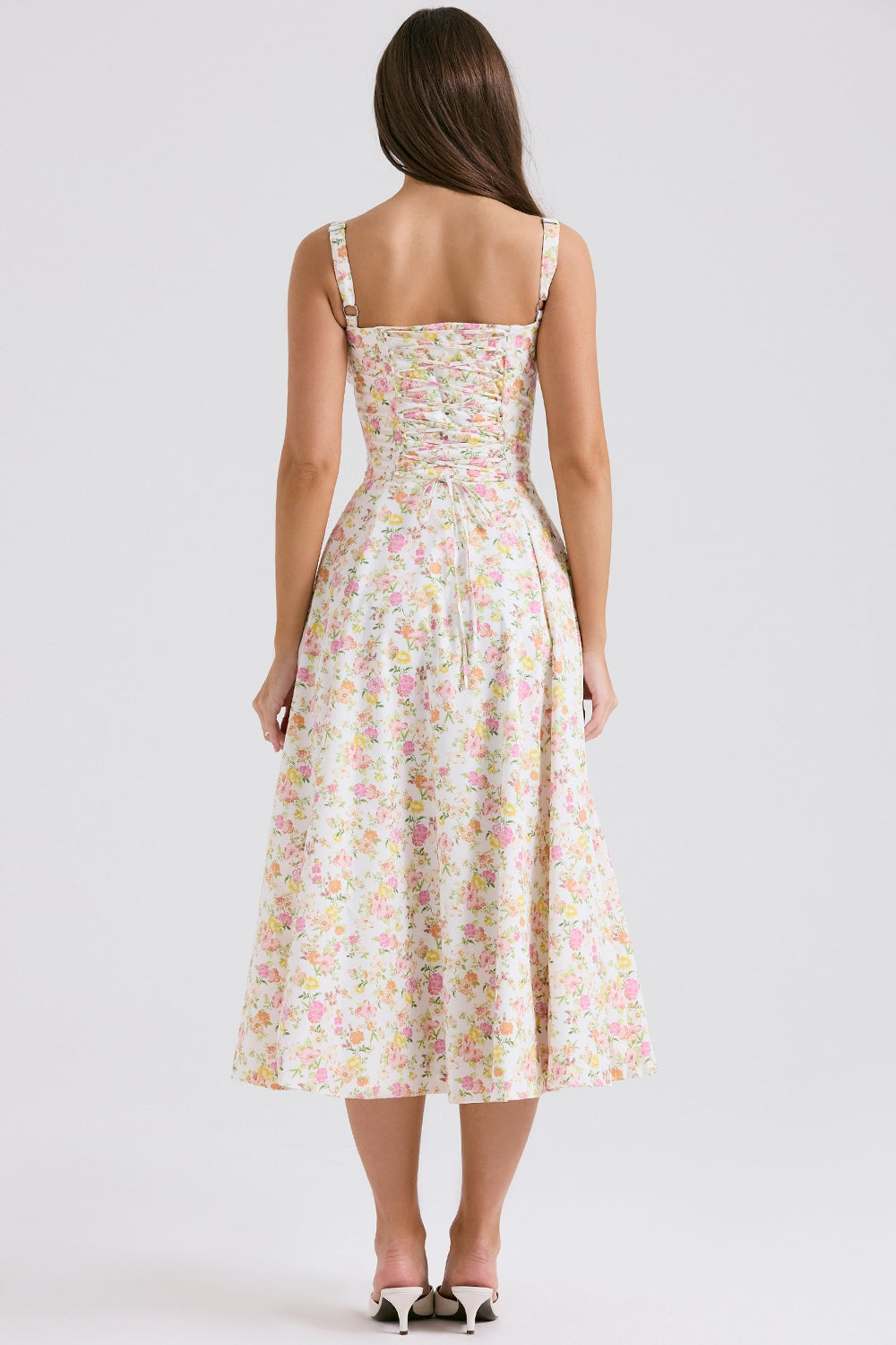 ivory meadow print cotton bustier sundress