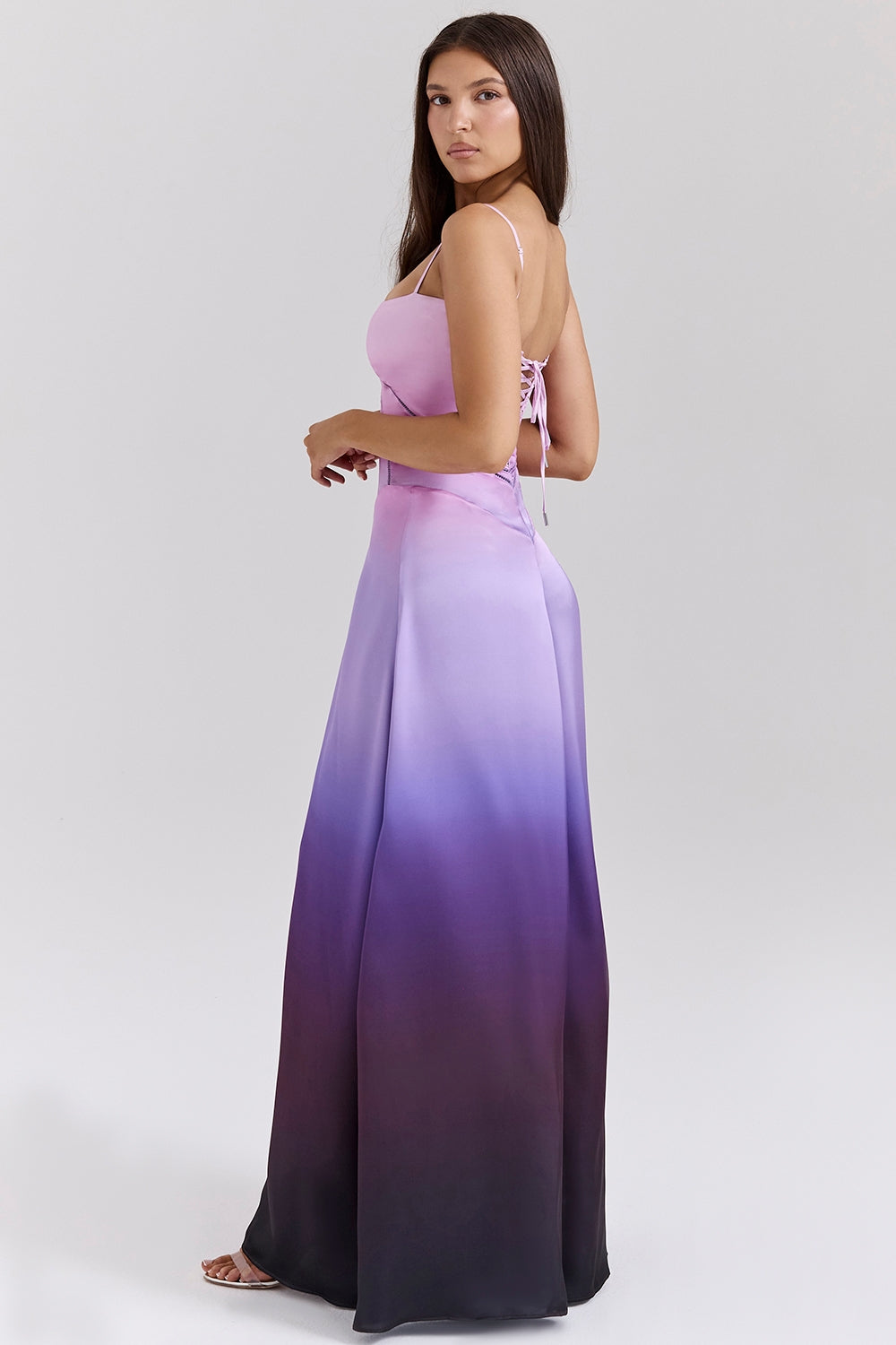 ombre print lace up maxi dress