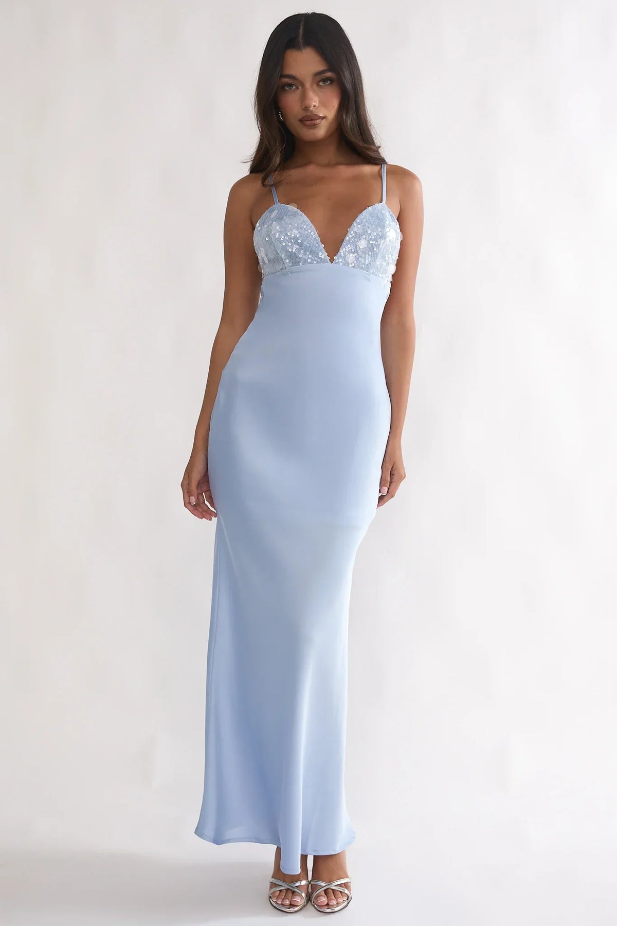 Brynn Sequin Bust Open Back Maxi Dress Blue