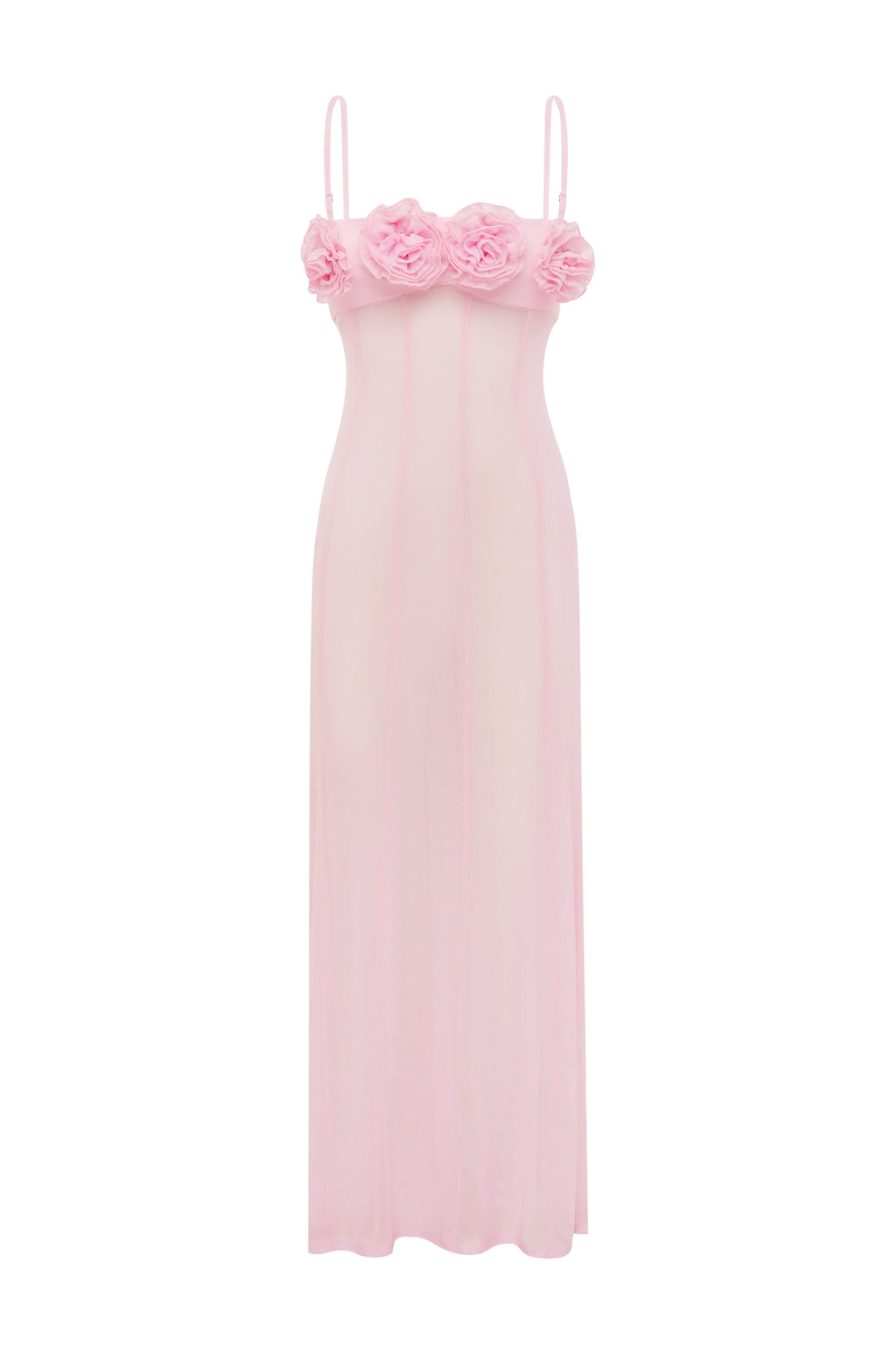 DEMI SHEER FLOWER TRIM MAXI DRESS - MUSK