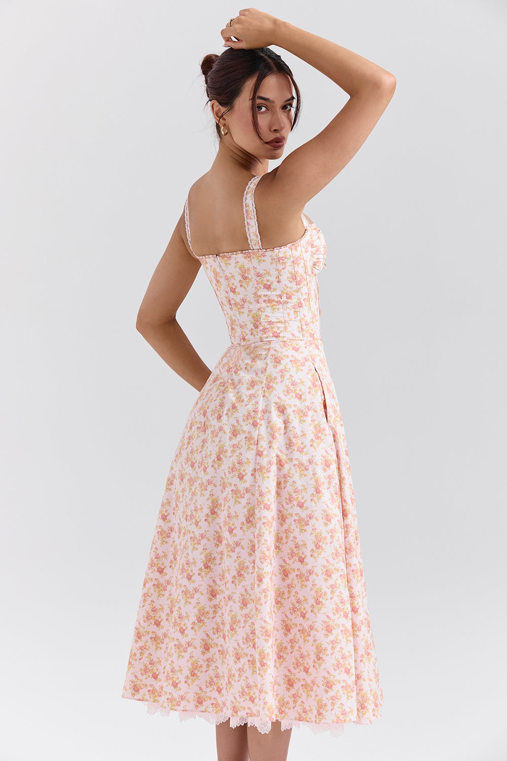 peach poppy print cotton bustier sundress