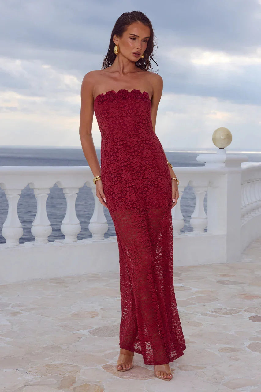 JESSICA FLORAL DETAIL MAXI DRESS - CHERRY