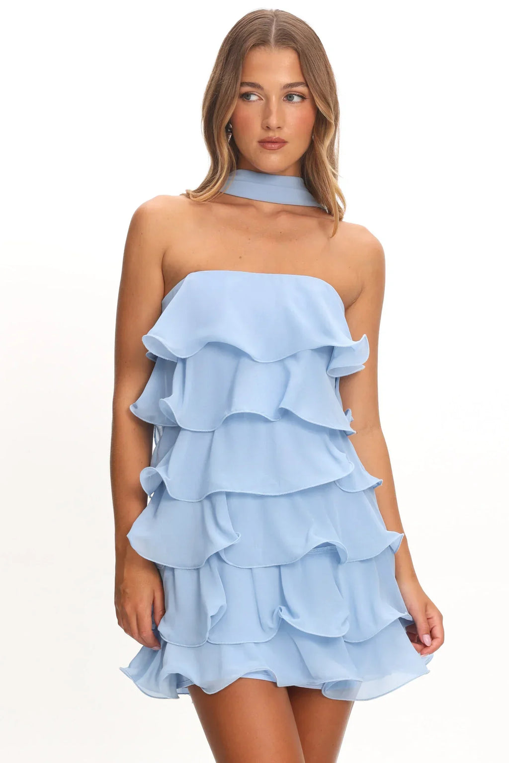 Love Note Strapless Layered Mini Dress Blue