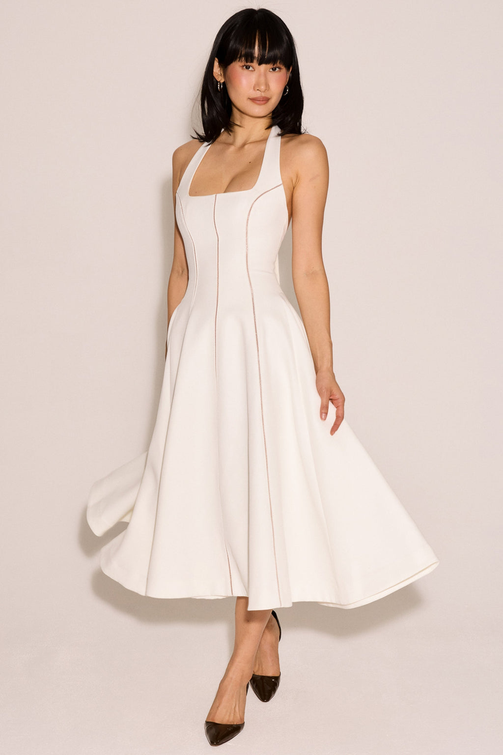 ivory halter neck midi dress