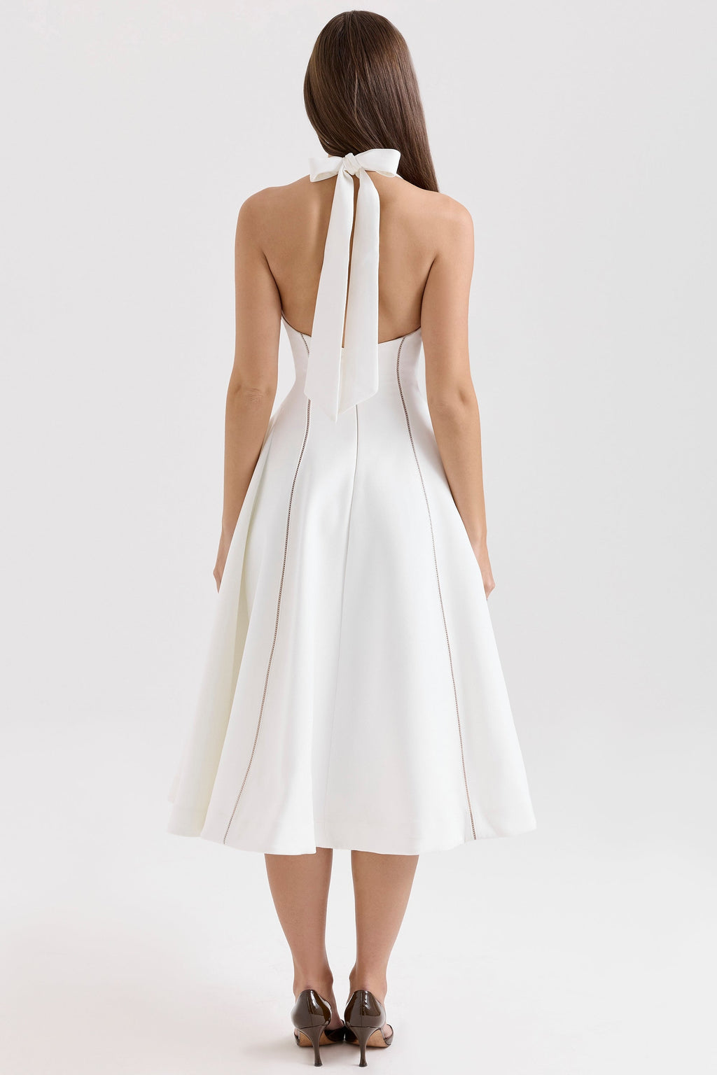 ivory halter neck midi dress
