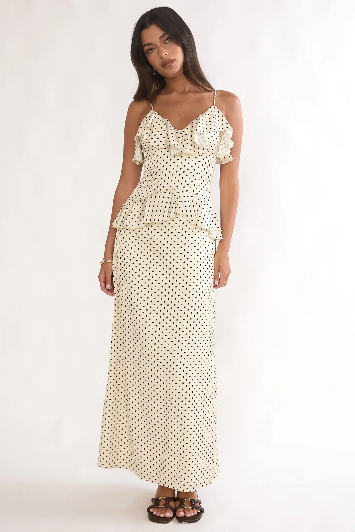 Tahlie Ruffle Trim Maxi Dress Polka Dot Butter