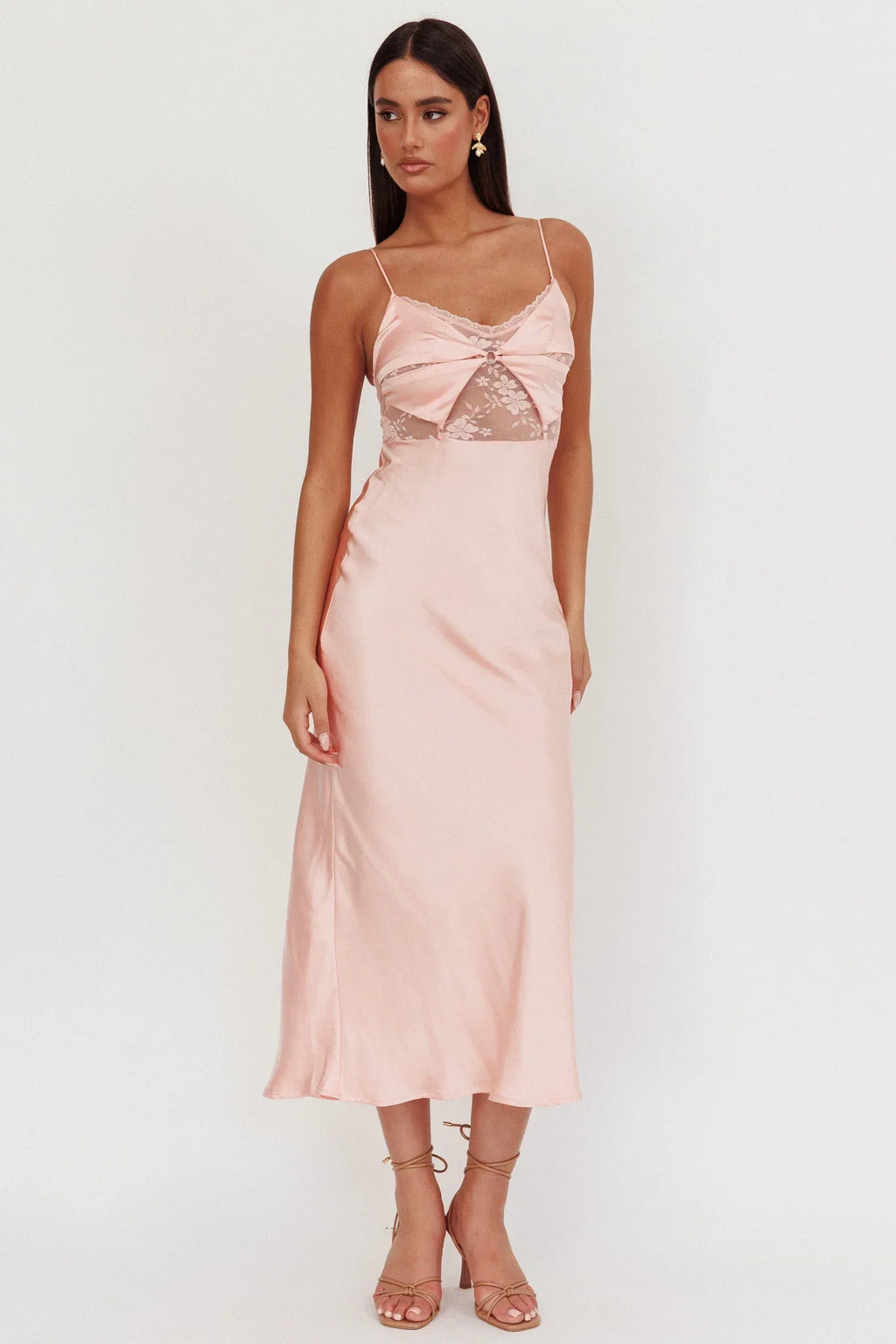 Impressions Lace Bodice Maxi Dress Peach