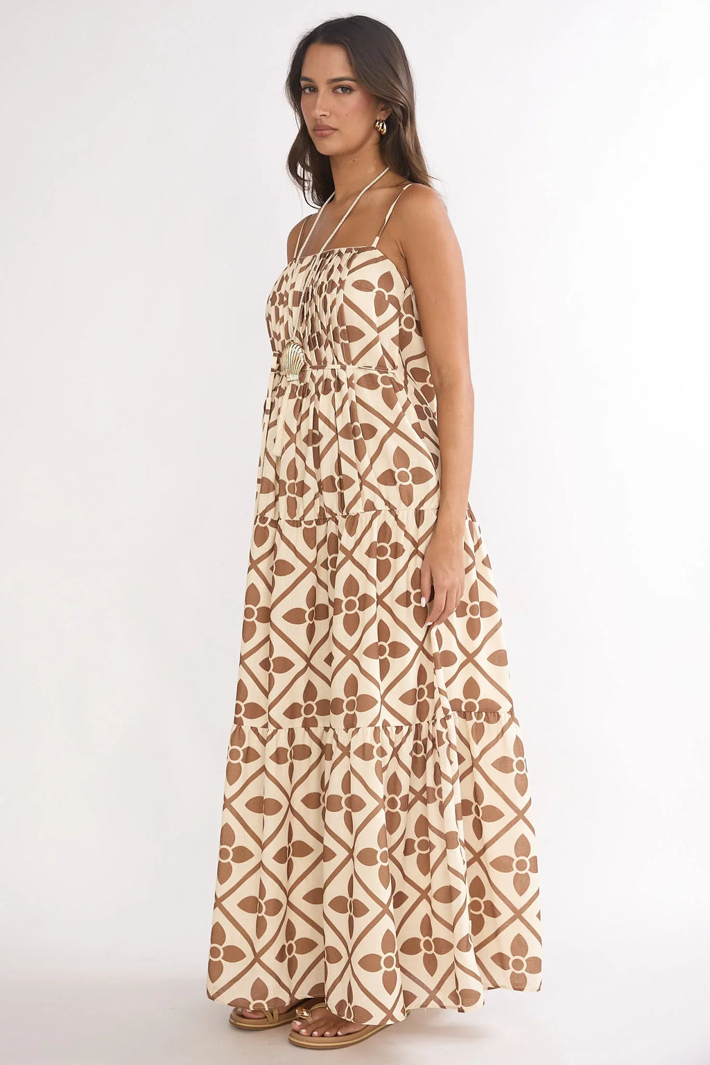 Lysette Pintuck Pleat Maxi Dress Brown Multi