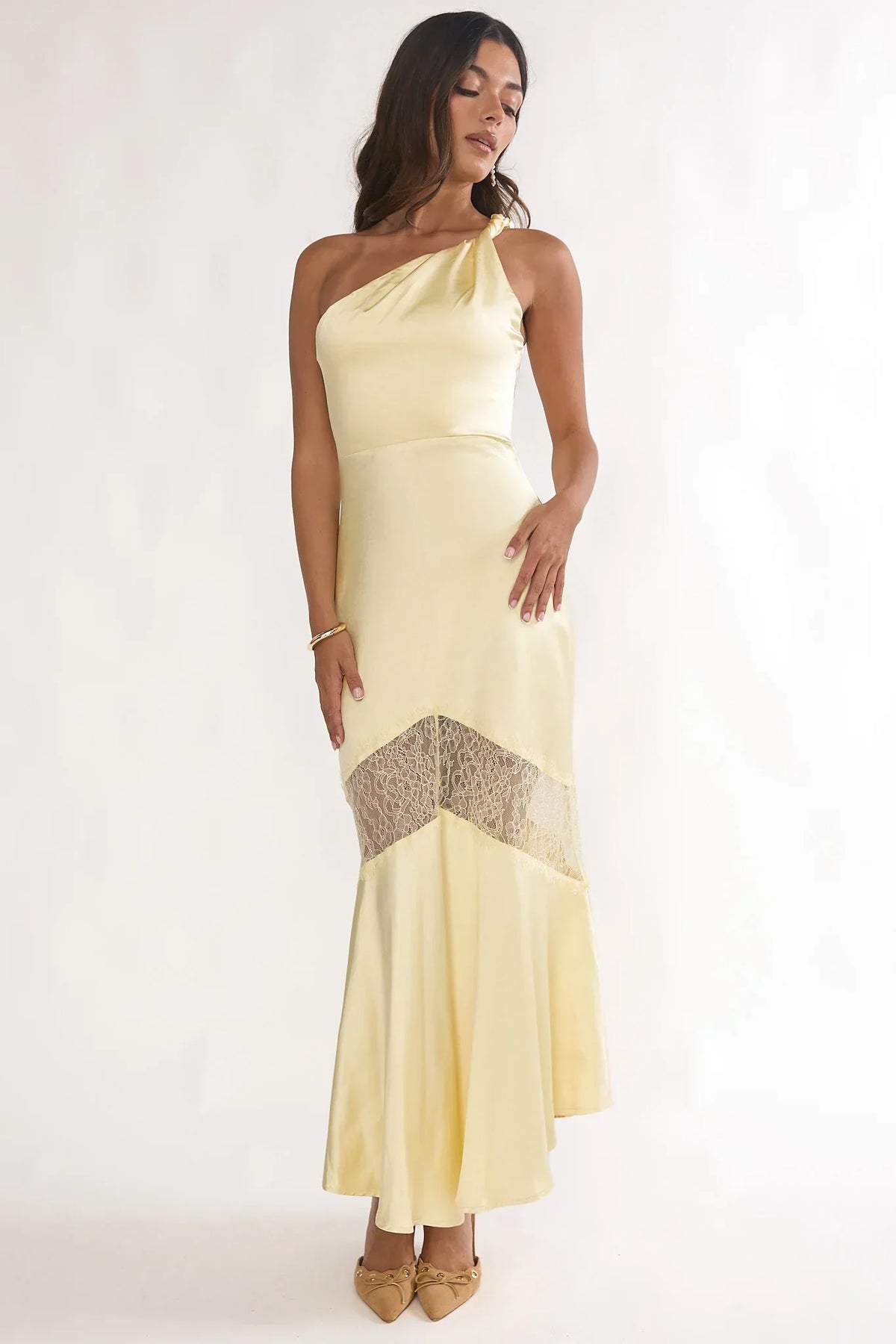 Avielle Lace Trim One-Shoulder Maxi Dress Butter