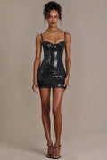 Sequin Lace Corset Mini Dress in Black