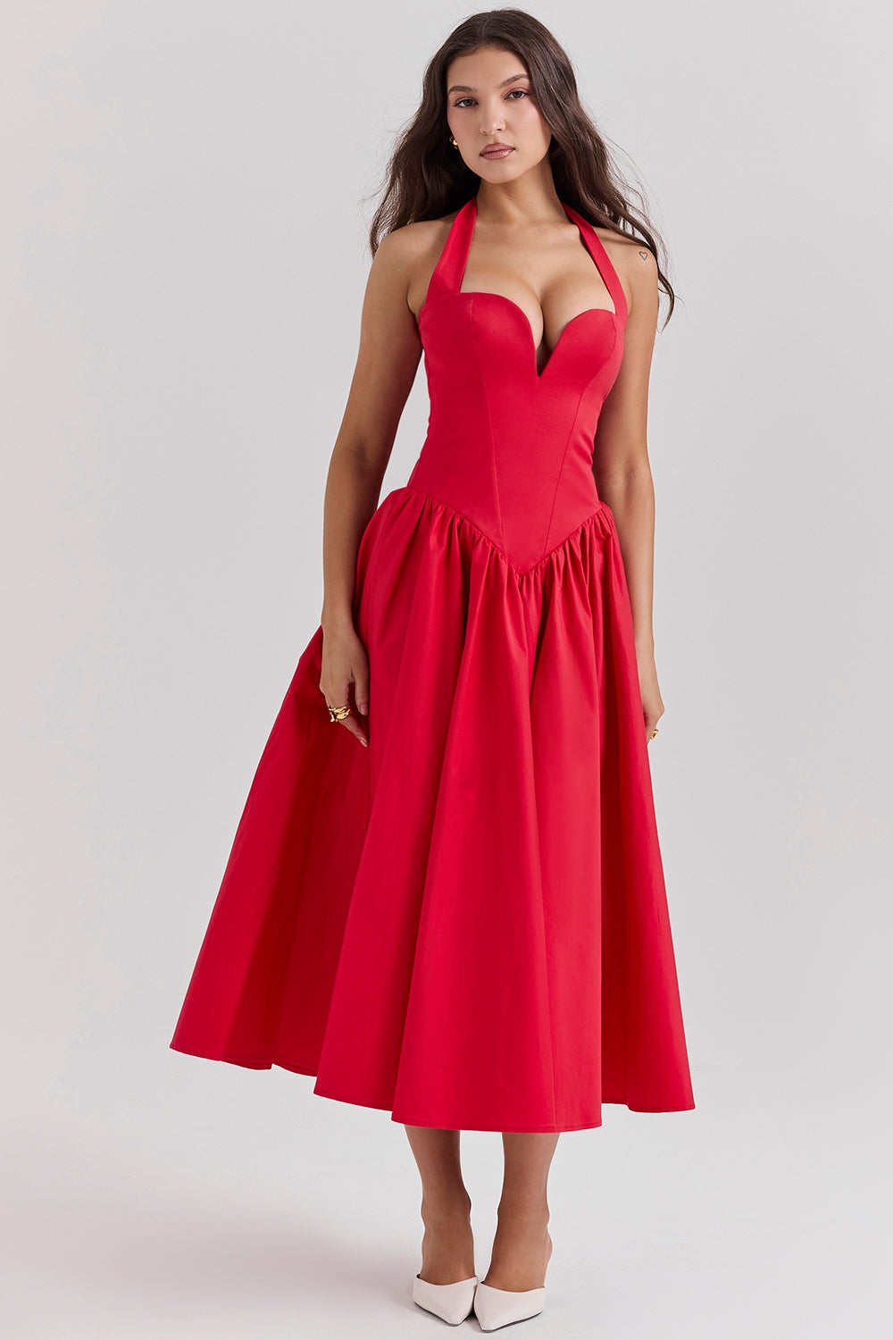 scarlet halter midi dress