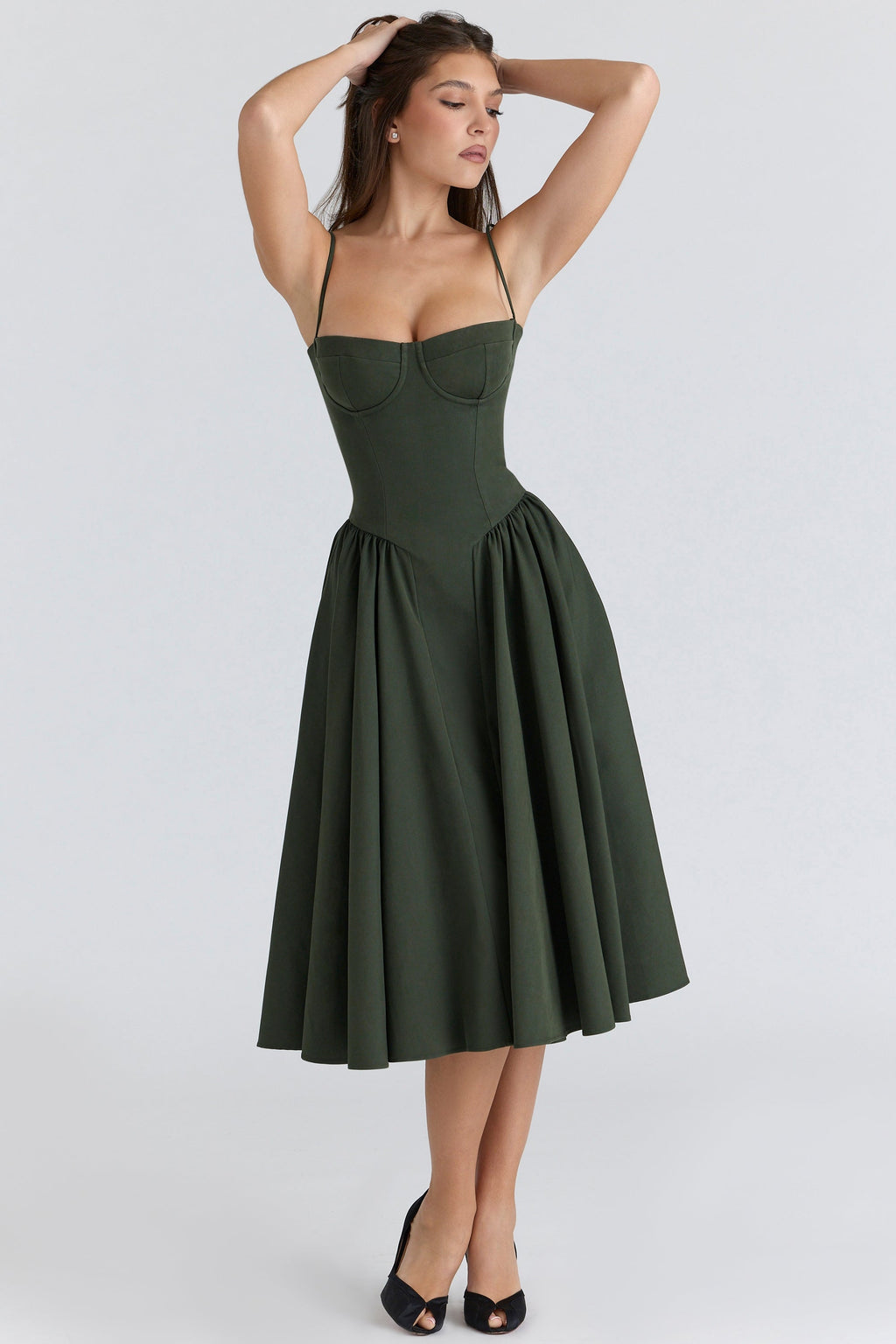 emerald green corset midi dress