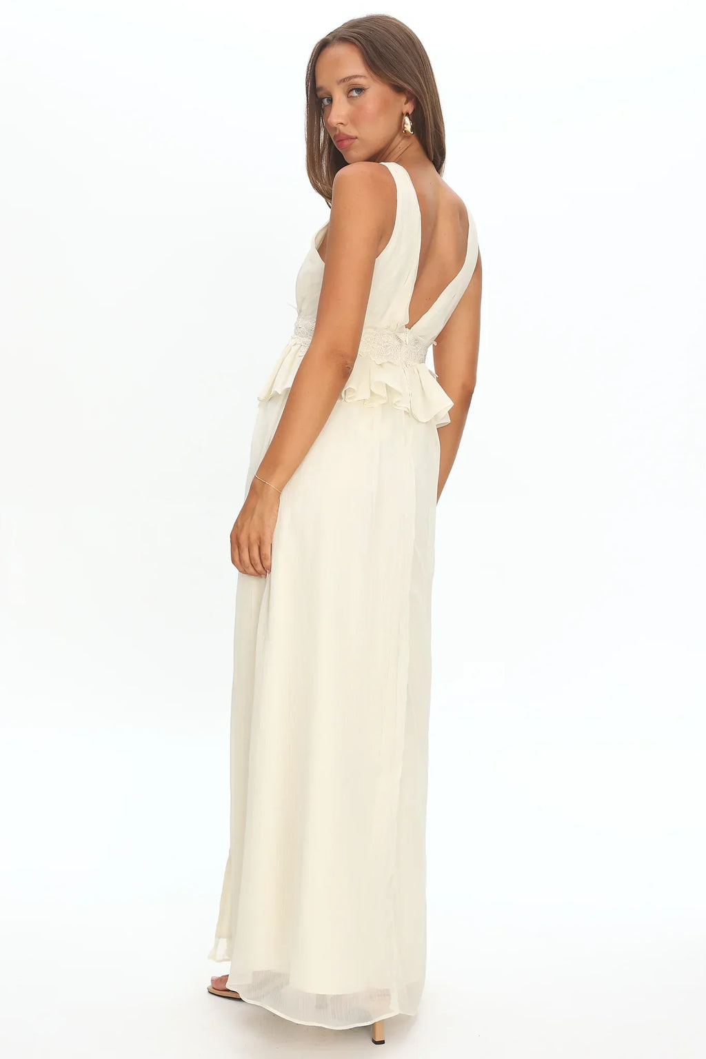 Lusia Peplum Applique Waist Maxi Dress White