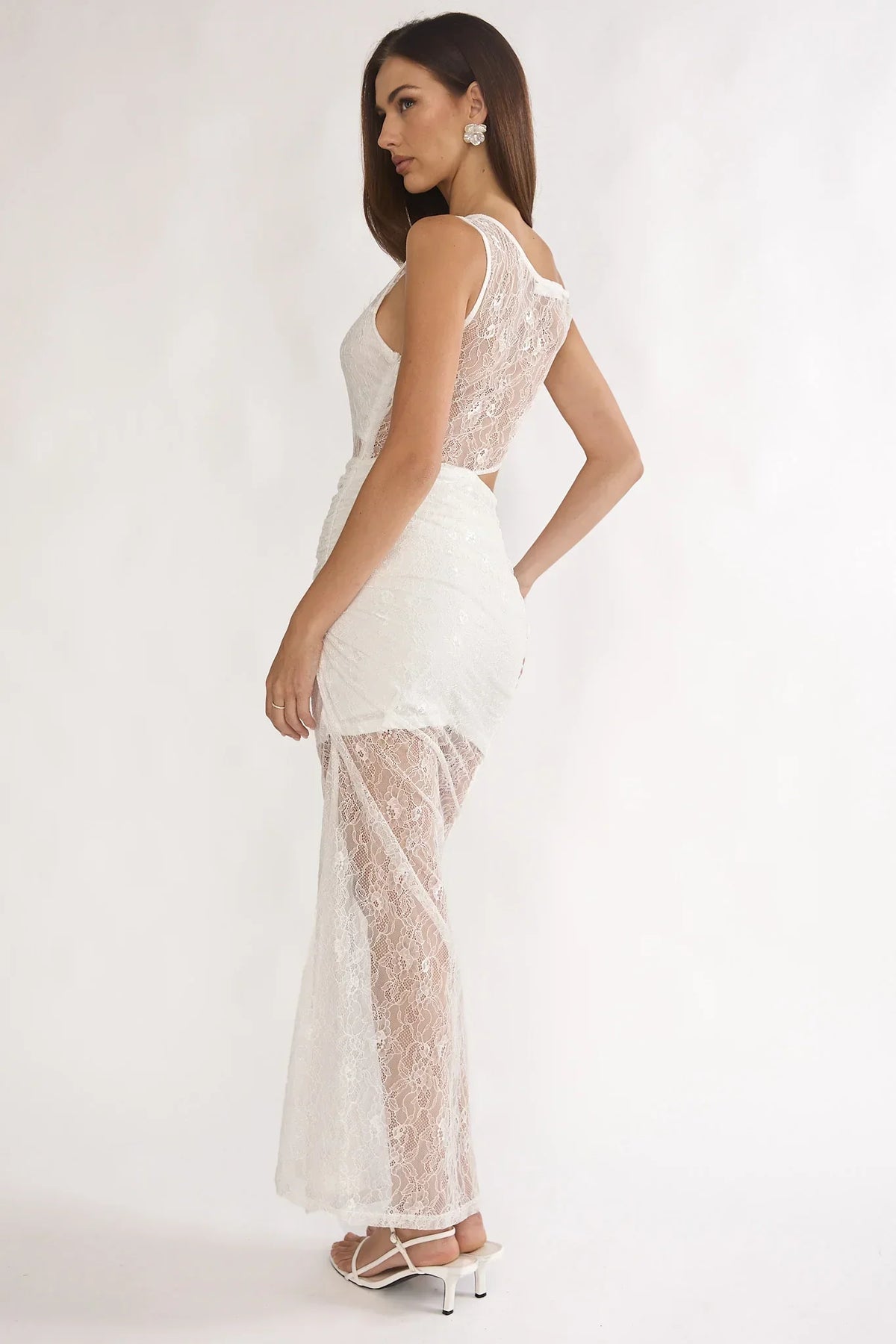 Havira Lace Overlay Cut-Out Maxi Dress White