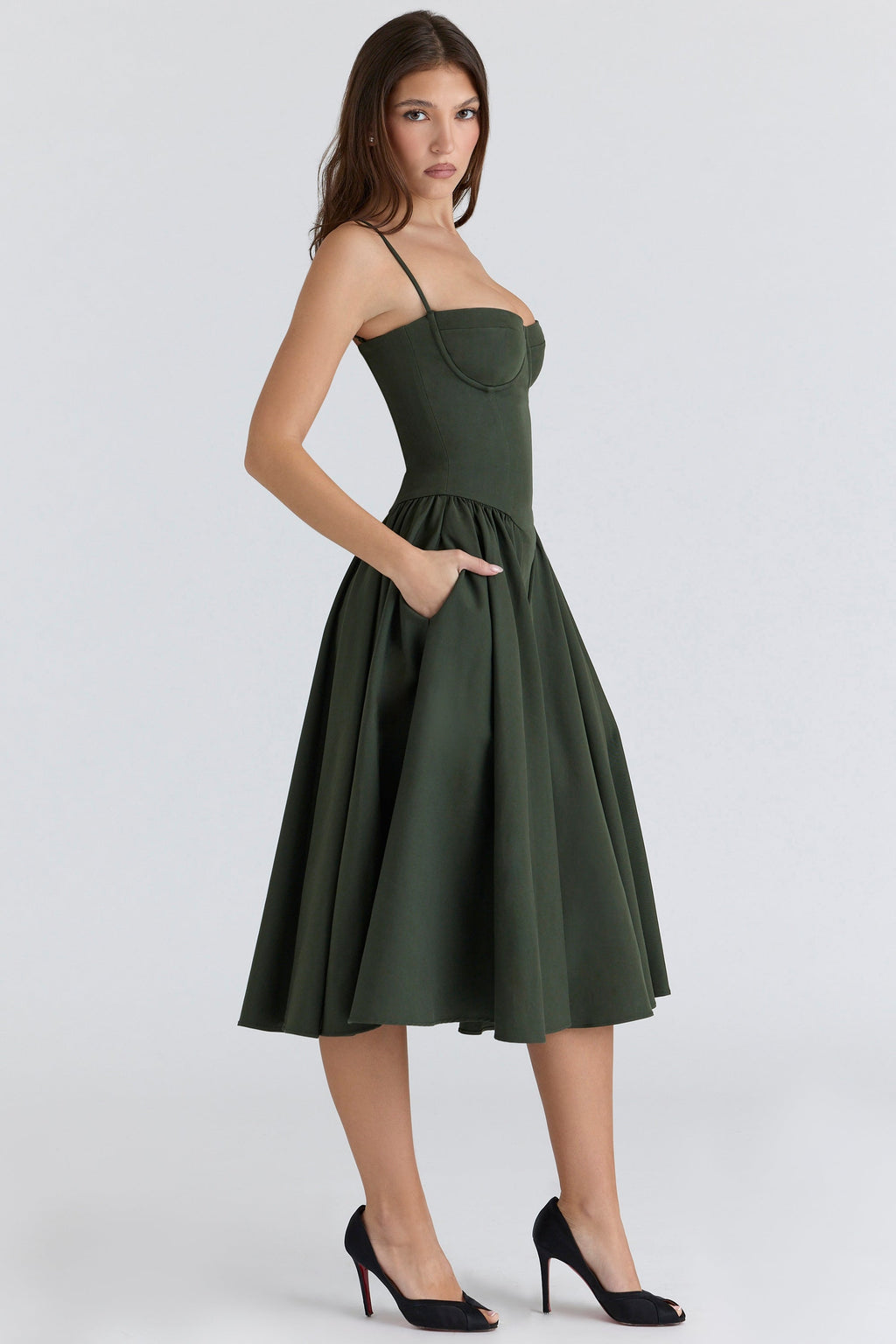 emerald green corset midi dress