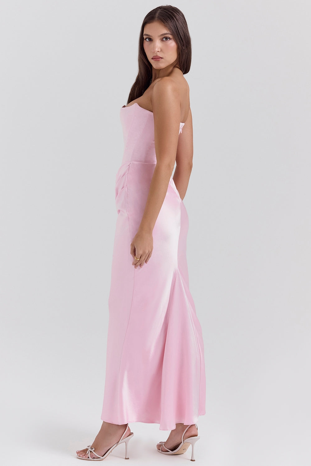 rose shadow strapless corset maxi dress
