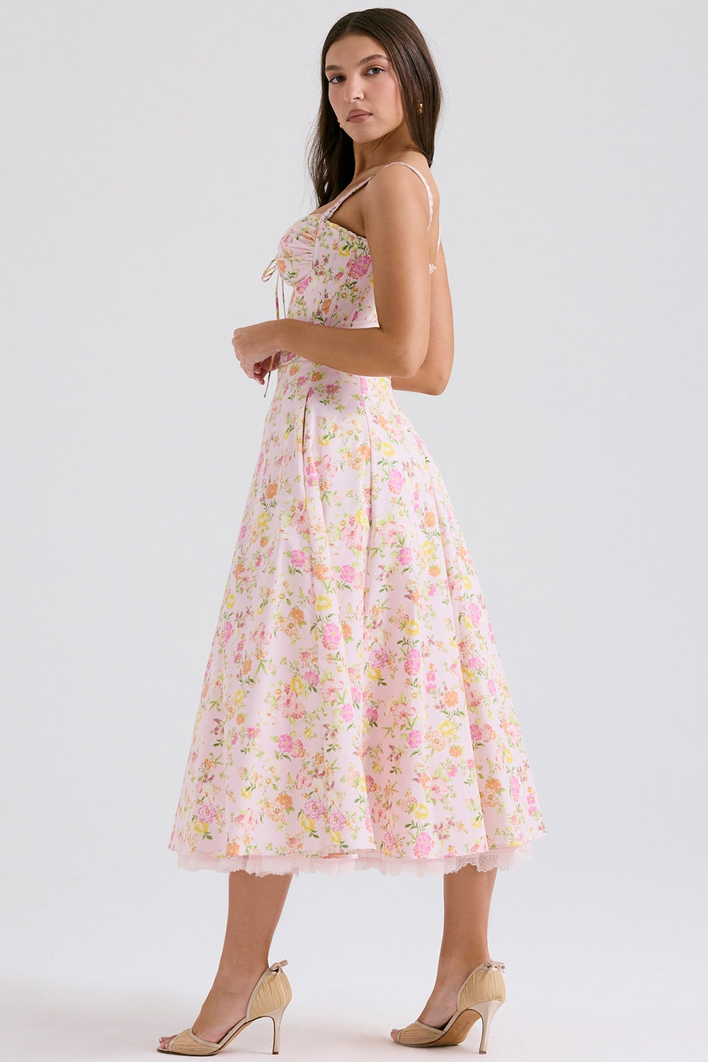 pink meadow print cotton bustier sundress