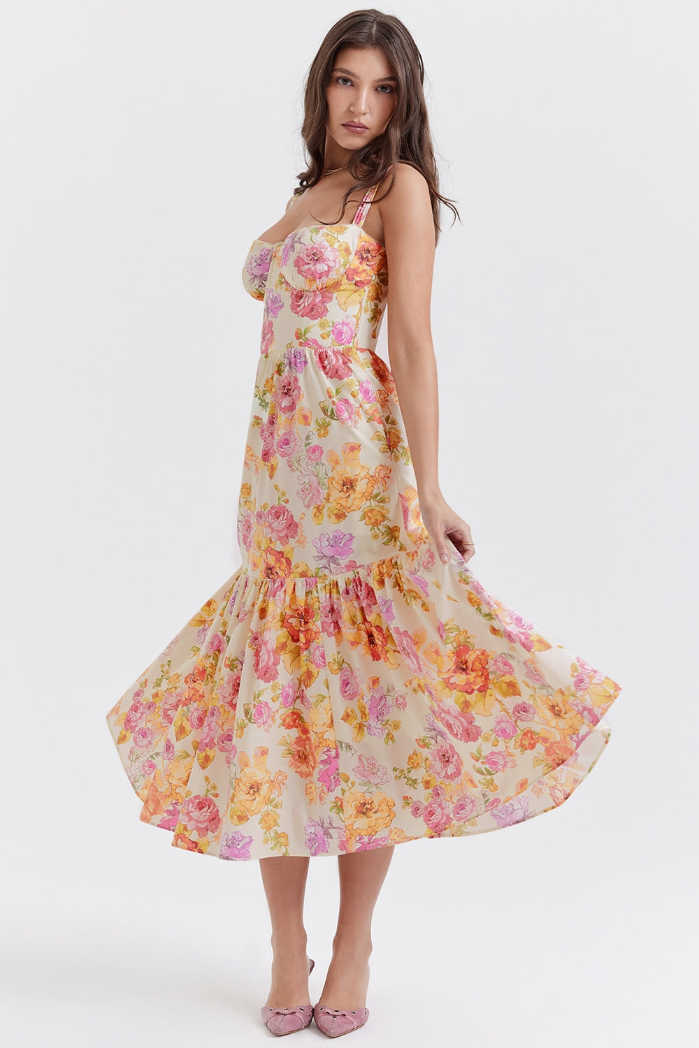 ivory floral midi sundress