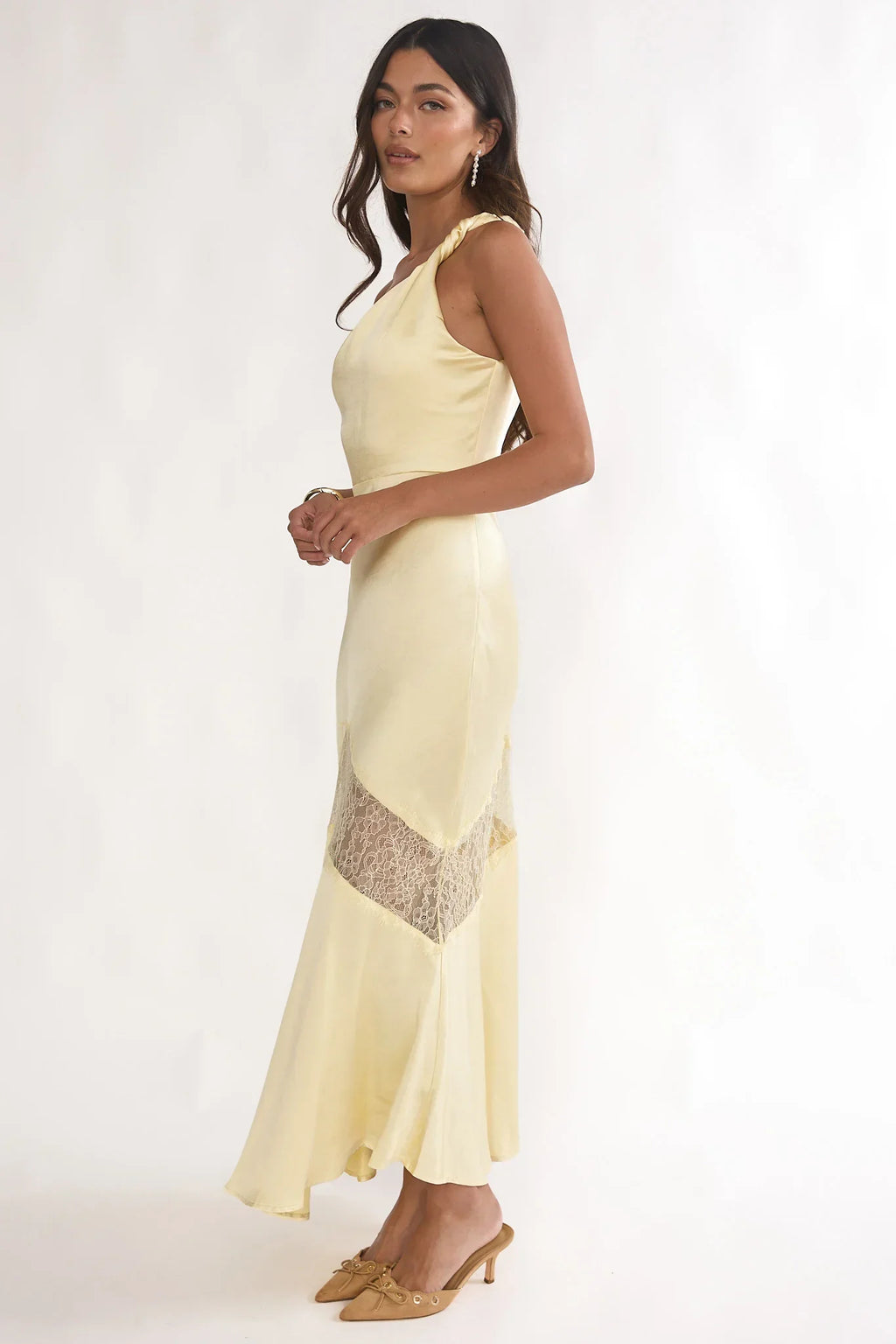 Avielle Lace Trim One-Shoulder Maxi Dress Butter