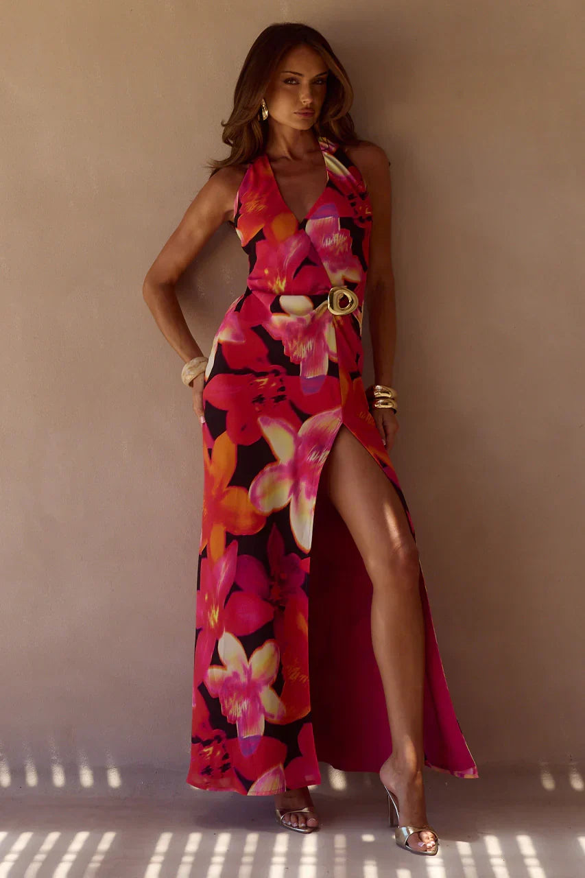 MABELLA HALTER MAXI DRESS - SKYE BLACK