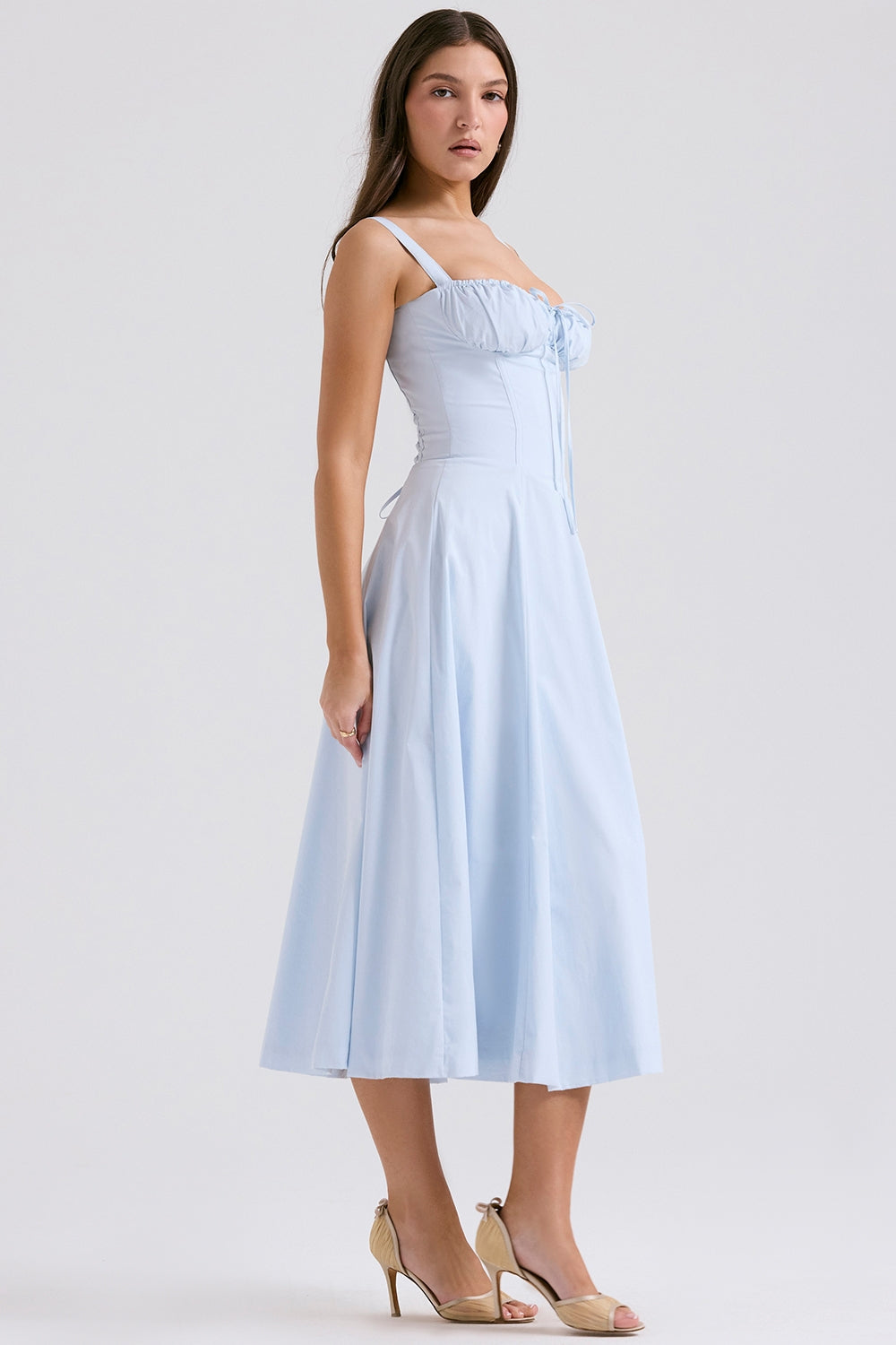 soft blue cotton bustier sundress