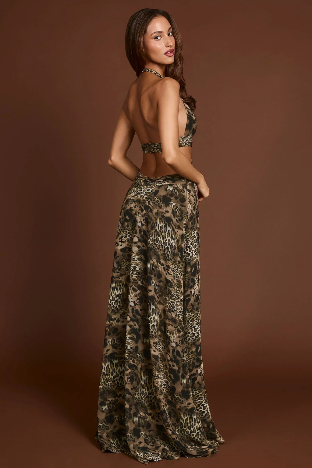 Plunge Cut-out Maxi Gown in Leopard Print